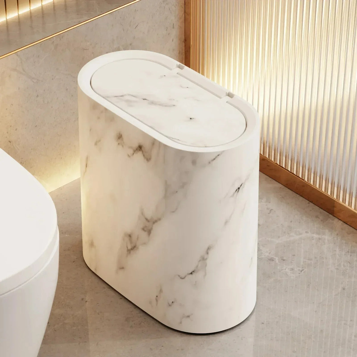 Bathroom Trash Can – Nordic Marble Texture Press-Type Bin