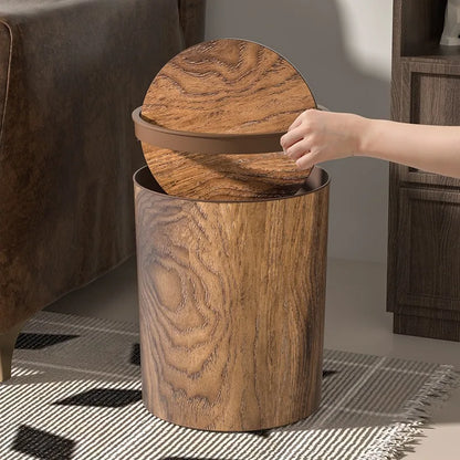Vintage Trash Can – Wood Grain Leather Paper Basket
