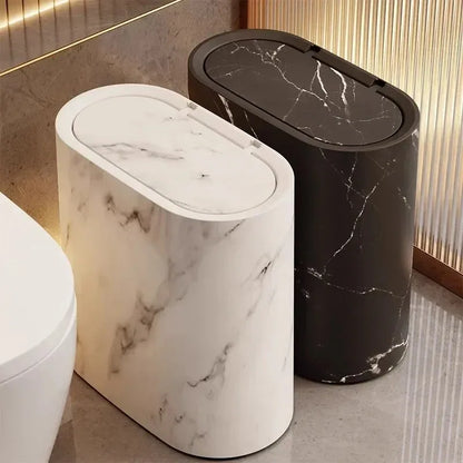 Bathroom Trash Can – Nordic Marble Texture Press-Type Bin