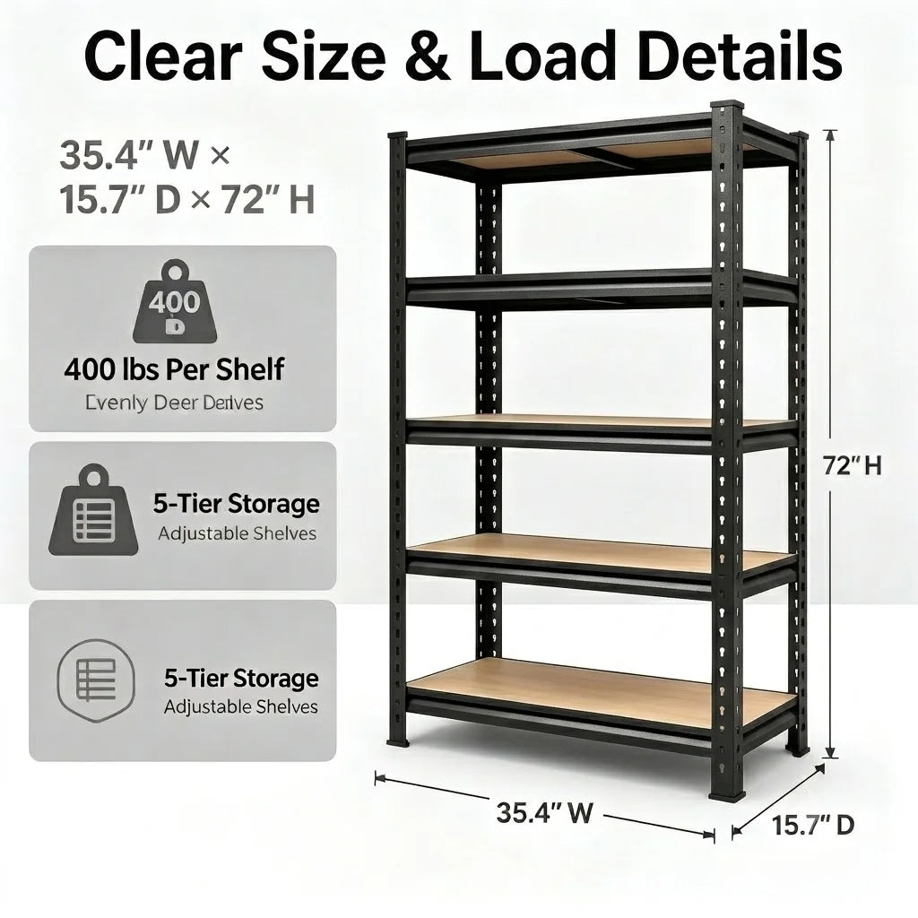 Adjustable Storage Rack - 5-Tier Metal Utility Shelving