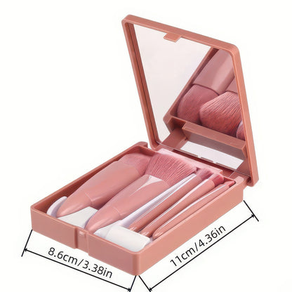 5-Piece Portable Makeup Brush Set with Foldable Mirror Case