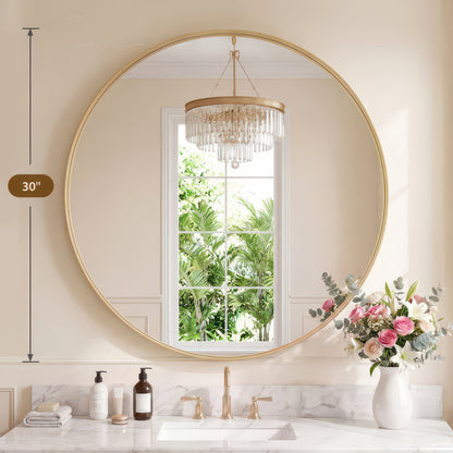 Groove Round Framed Wall Vanity Mirror, Matte Metal Frame