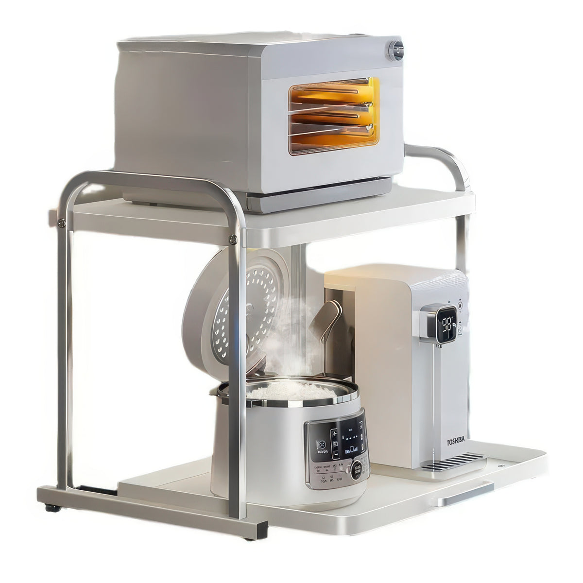2-Layer Pull-Out Microwave Oven & Free-Standing Kitchen Storage Shelf