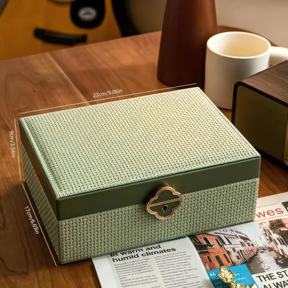 Double-Layer Lockable Jewelry Box with Mirror and 13 Compartments