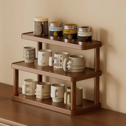 Multilayer Wooden Storage Rack - Space-Saving Teacup & Mug Stand