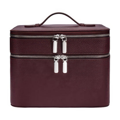 Double-Layer PU Makeup and Skincare Storage Box with Zipper
