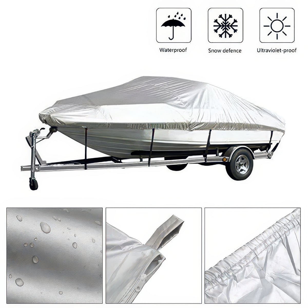 Silver Reflective Waterproof Boat Cover for V-Hull Boats
