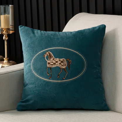 Hand-Embroidered Horse Cushion Cover for Sofa and Home, 45x45cm