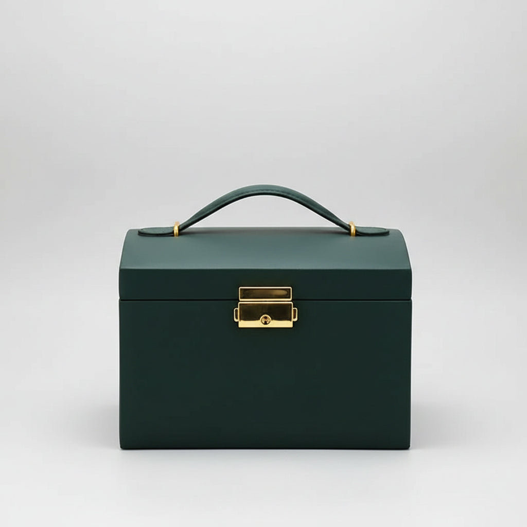 Drawer Jewelry Box – Three Layer Leather Lockable Case