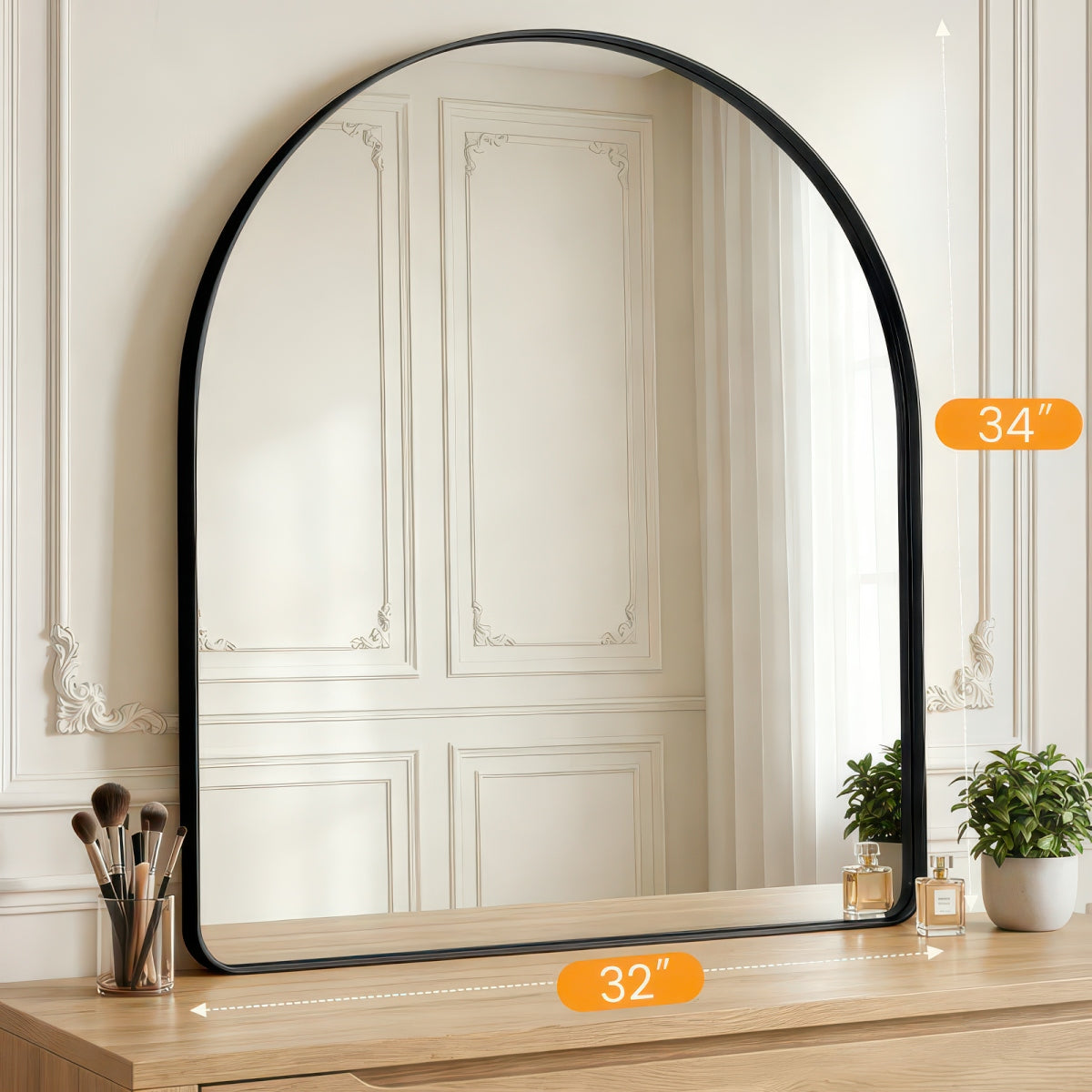 Groove Arched Full-Length Rounded Rectangle Wall Mirror - Matte Metal Frame