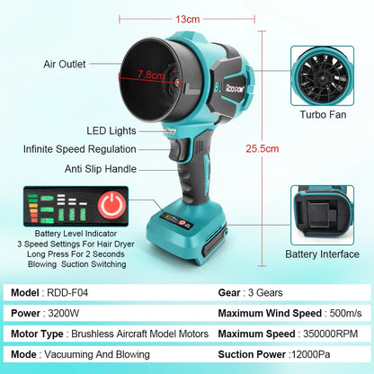 3 Gear Air Blower - Cordless Brushless Turbo Blower