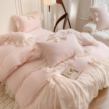 Ruffle Duvet Cover Set – 3pcs White Bedding for Guest Room