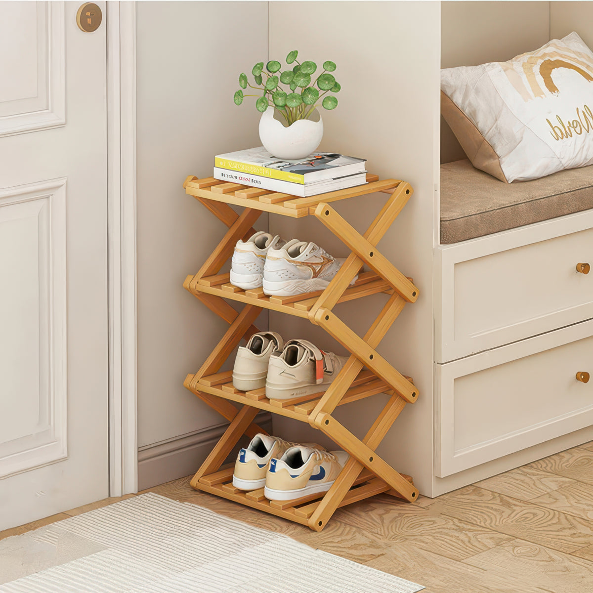 Foldable Bamboo Shoe Rack with Two-to-Nine-Tier Options