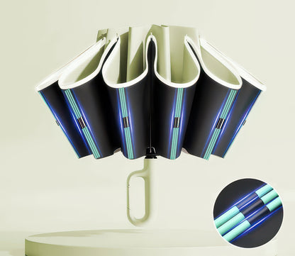 Automatic Reverse Folding Umbrella with Windproof Frame and Reflective Stripe