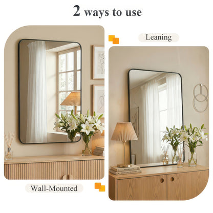 Tempered Glass Wall Mirror with Aluminum Frame, Multiple Sizes, Horizontal or Vertical