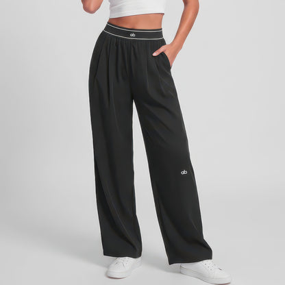 Quick-Dry Wide Leg Athletic Pants for Women, Pleated High Waist with Pockets for Workouts