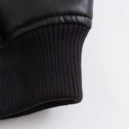Women's Short Faux Leather Pilot Jacket, Slim Zip-Up Coat for Autumn