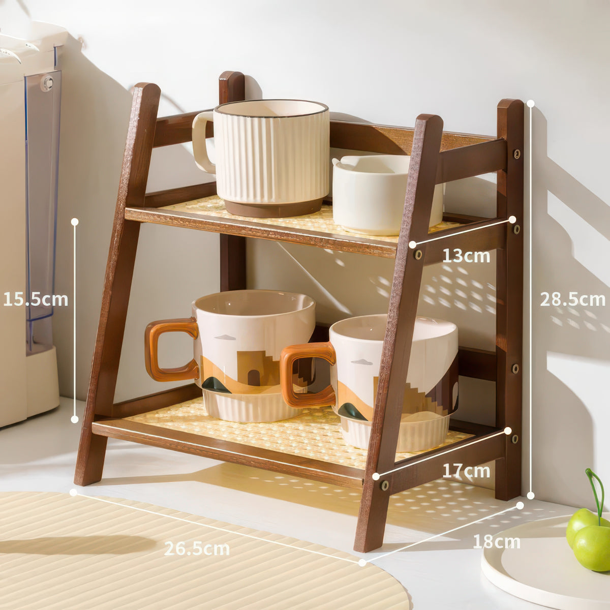 2-Layer Bamboo Countertop Organizer Coffee Cup Holder for Kitchen & Home