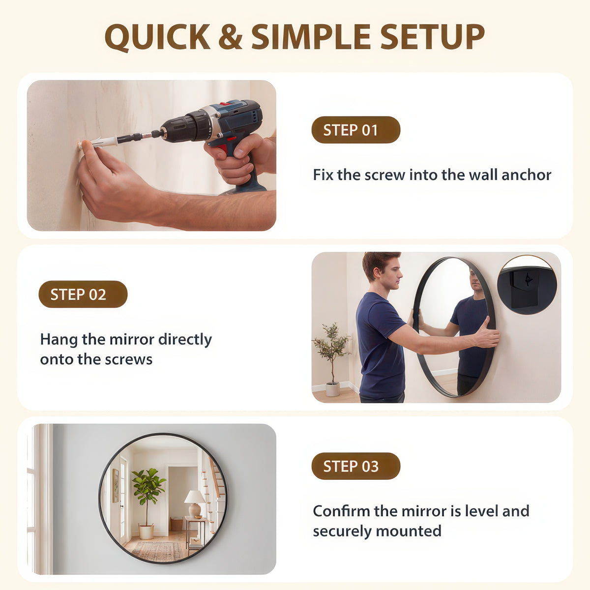 Groove Round Framed Wall Vanity Mirror, Matte Metal Frame