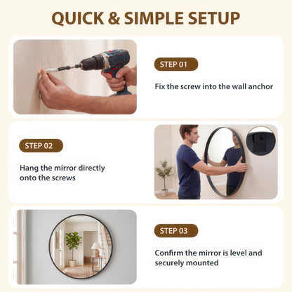 Groove Round Framed Wall Vanity Mirror, Matte Metal Frame