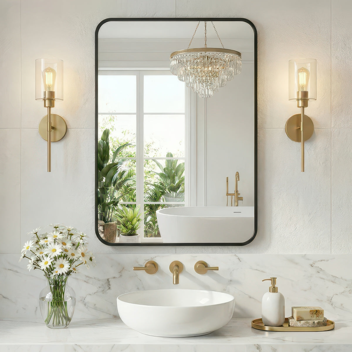 Tempered Glass Wall Mirror with Aluminum Frame, Multiple Sizes, Horizontal or Vertical