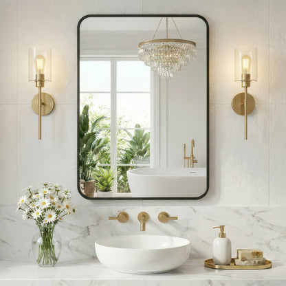 Tempered Glass Wall Mirror with Aluminum Frame, Multiple Sizes, Horizontal or Vertical