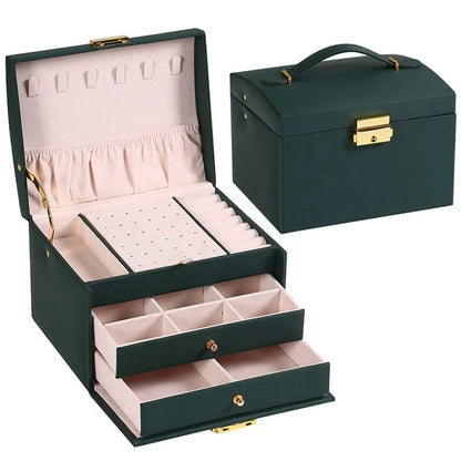 Drawer Jewelry Box – Three Layer Leather Lockable Case