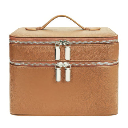 Double-Layer PU Makeup and Skincare Storage Box with Zipper