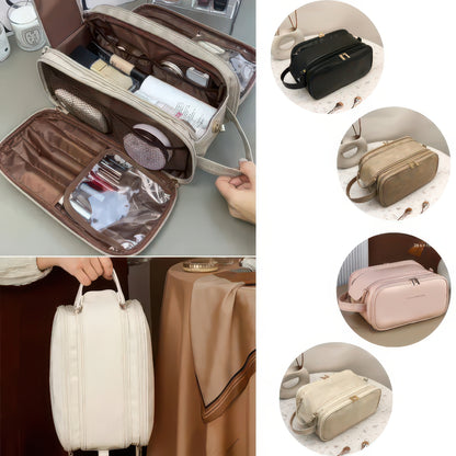 Large Capacity PU Leather Travel Makeup and Toiletry Bag