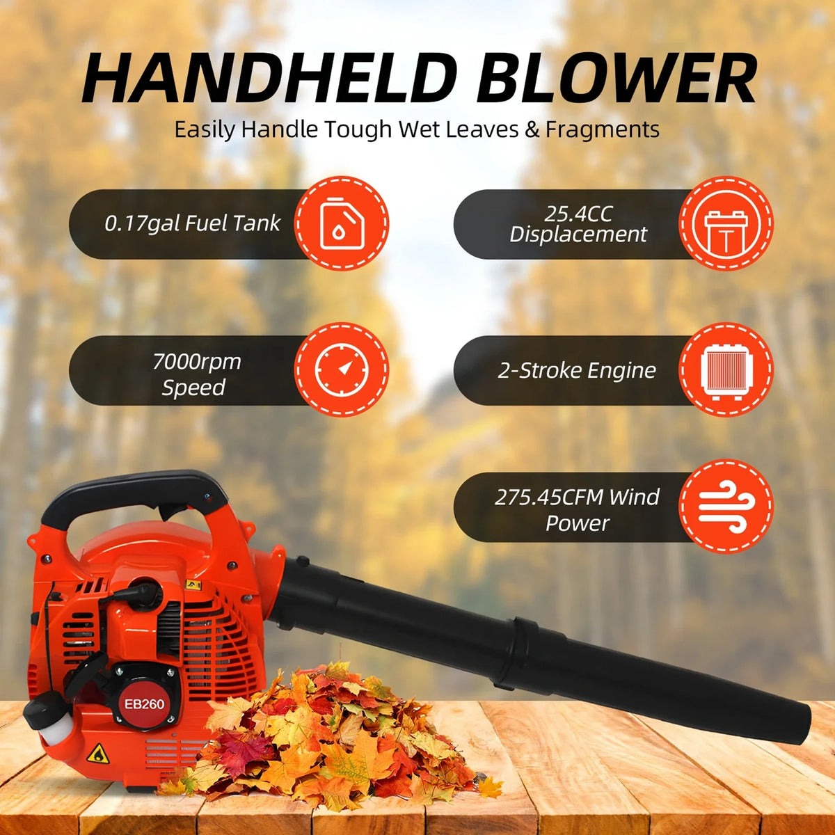 Gas Leaf Blower - 750W Two Stroke Handheld Blower