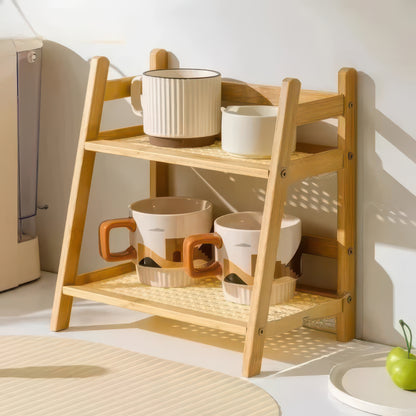 2-Tier Retro Bamboo Storage Shelf - Countertop Organizer for Kitchen & Dressing Table