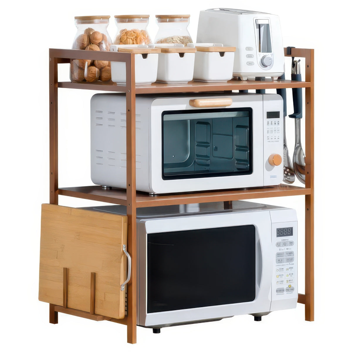 Bamboo Double-Layer Countertop Microwave and Oven Storage Shelf Rack
