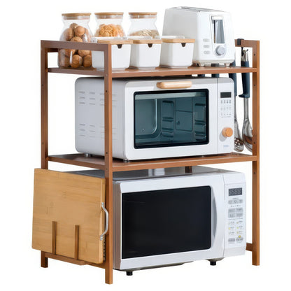 Bamboo Double-Layer Countertop Microwave and Oven Storage Shelf Rack