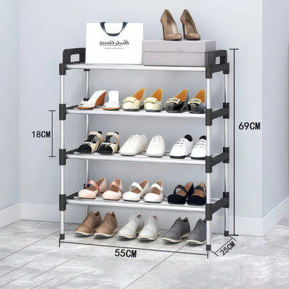 Three-to-Seven-Tier Black Shoe Rack with Assembly Hammer