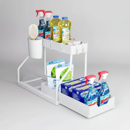 Space Saving 2-Tier Under-Sink Pull-Out Storage Organizer for Kitchen & Bathroom