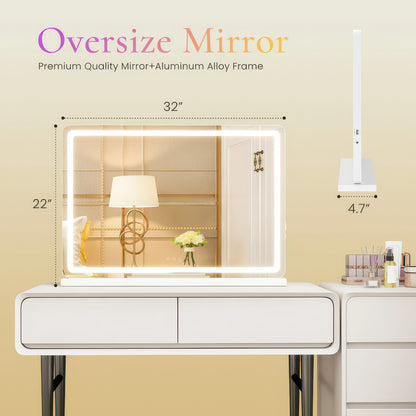 JHK LED Vanity Mirror with Lights, Aluminum Frame, Dimmable 3 Color Modes, Memory Function