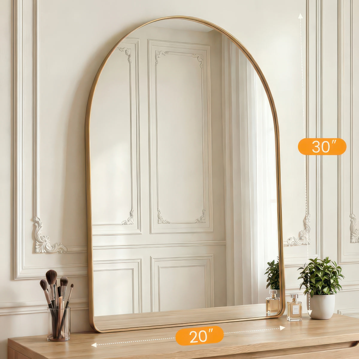 Groove Arched Full-Length Rounded Rectangle Wall Mirror - Matte Metal Frame