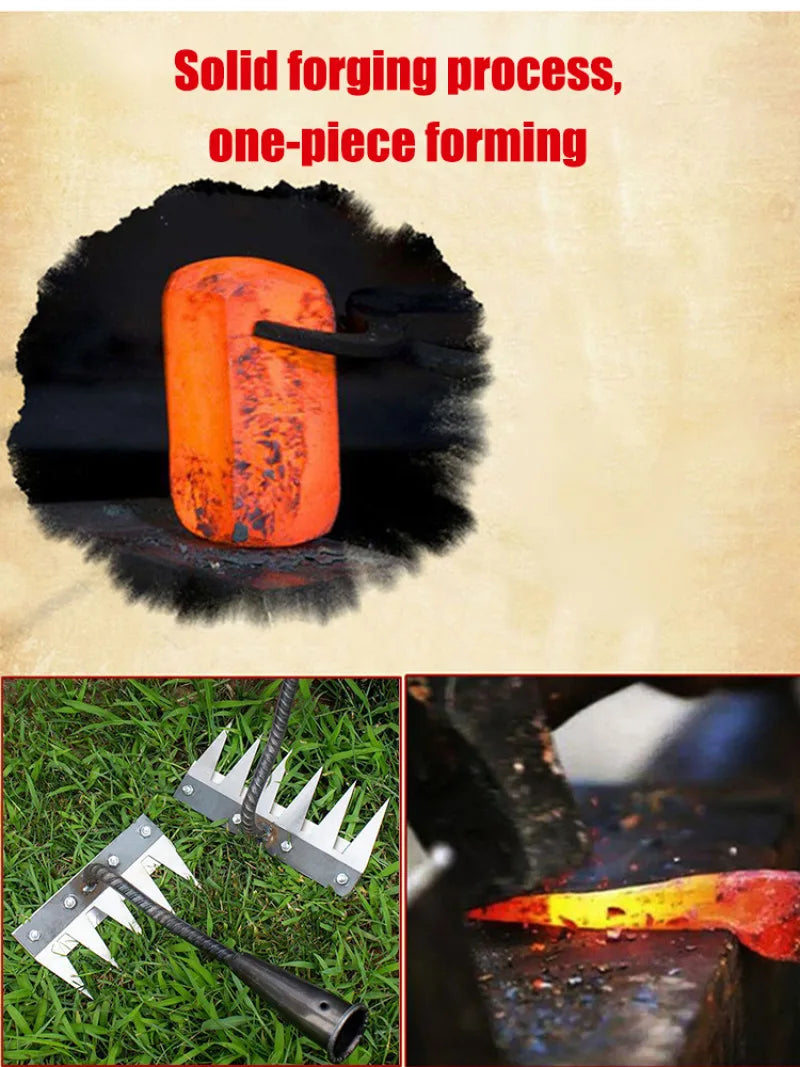 Manganese Steel Garden Rake - 5-Tine Detachable Rake