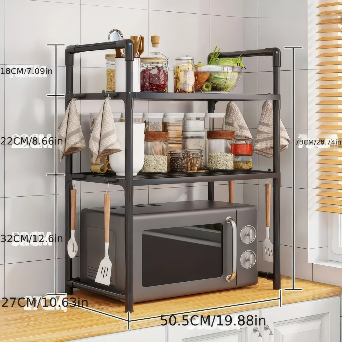 Heavy Duty Kitchen Baker's Rack Floor Standing Microwave Oven Stand, 2-Tier Storage