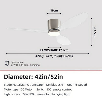 42/52-Inch Ceiling Fan with Transparent Blades and Remote