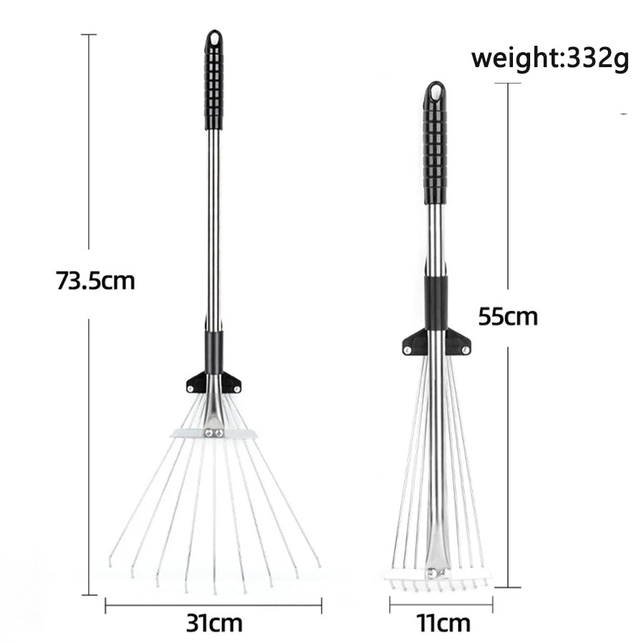 Steel Garden Rake - Retractable Handle Multi-Tool Rake