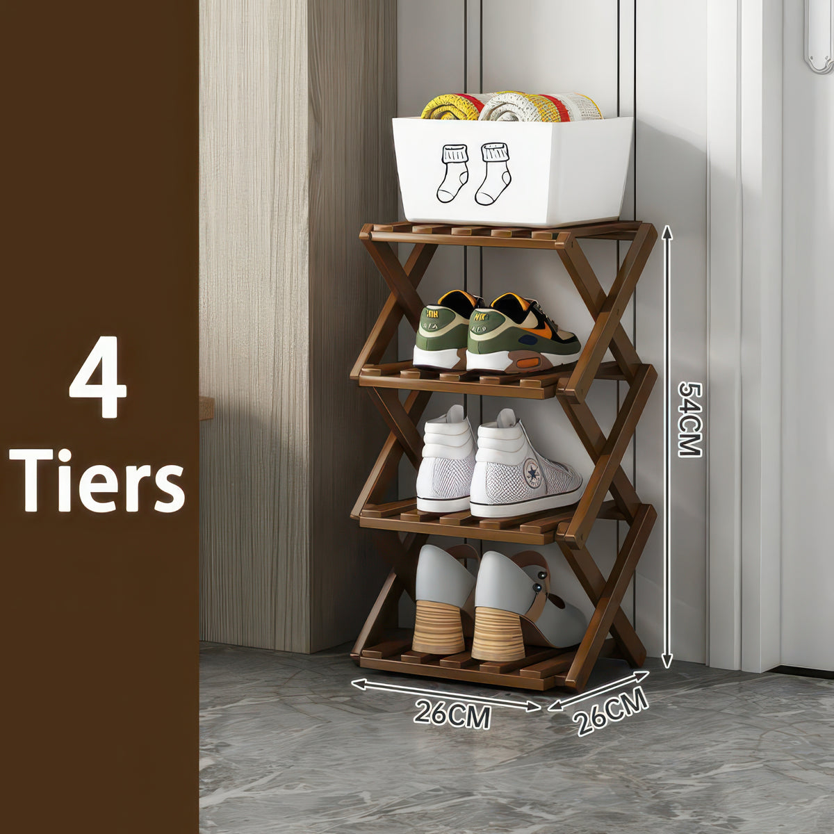 Foldable Bamboo Shoe Rack with Two-to-Nine-Tier Options