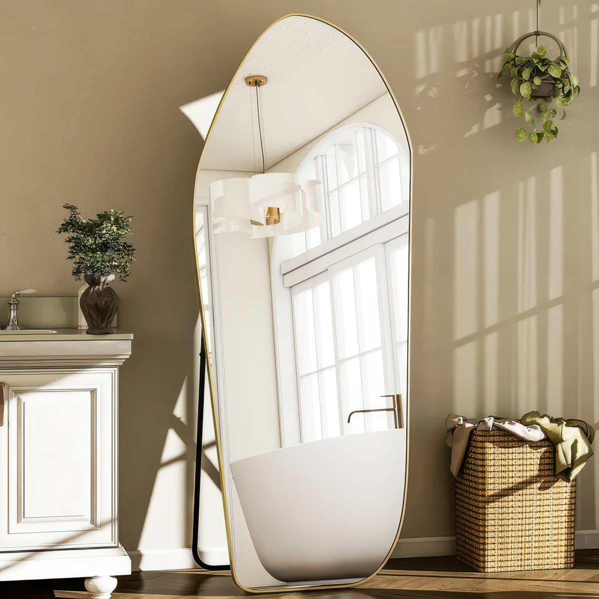 BEAUTYPEAK 67"x24" Irregular Full-Length Floor Mirror with Aluminum Frame