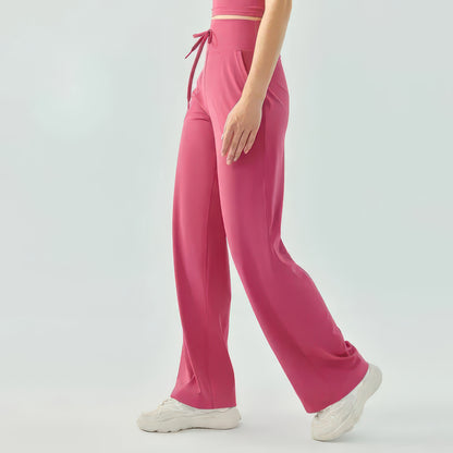 High-Waist Wide Leg Yoga Pants for Women with Drawstring, Loose Fit for Running and Gym