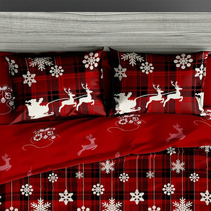 Christmas Duvet Cover Set – Elk Snowflake Print 3-Piece Bedding