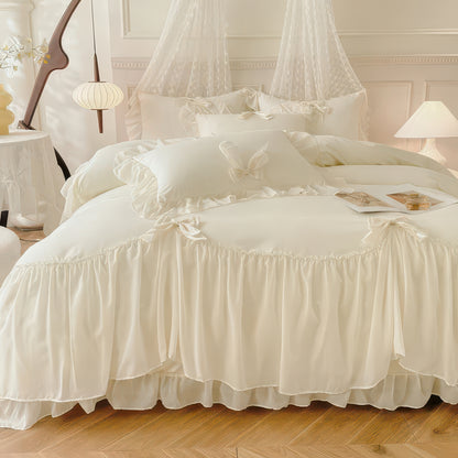 Ruffle Duvet Cover Set – 3pcs White Bedding for Guest Room