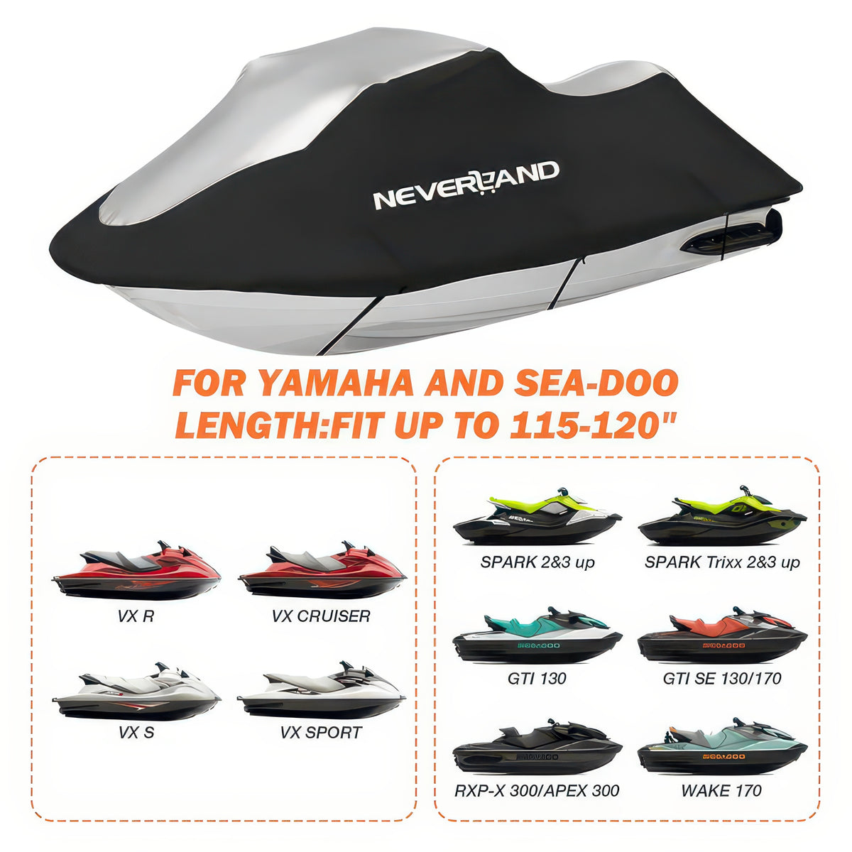 Waterproof Jet Ski Cover for 3-Seat Personal Watercraft