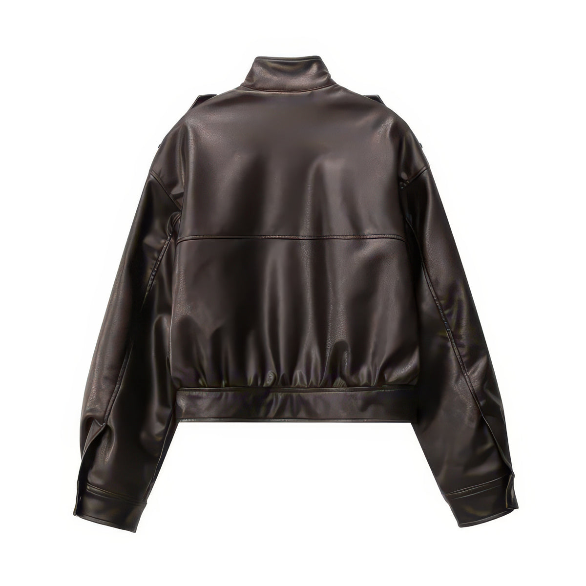 Women's Leather-Effect Blazer Jacket with Stand Collar, All-Season Streetwear