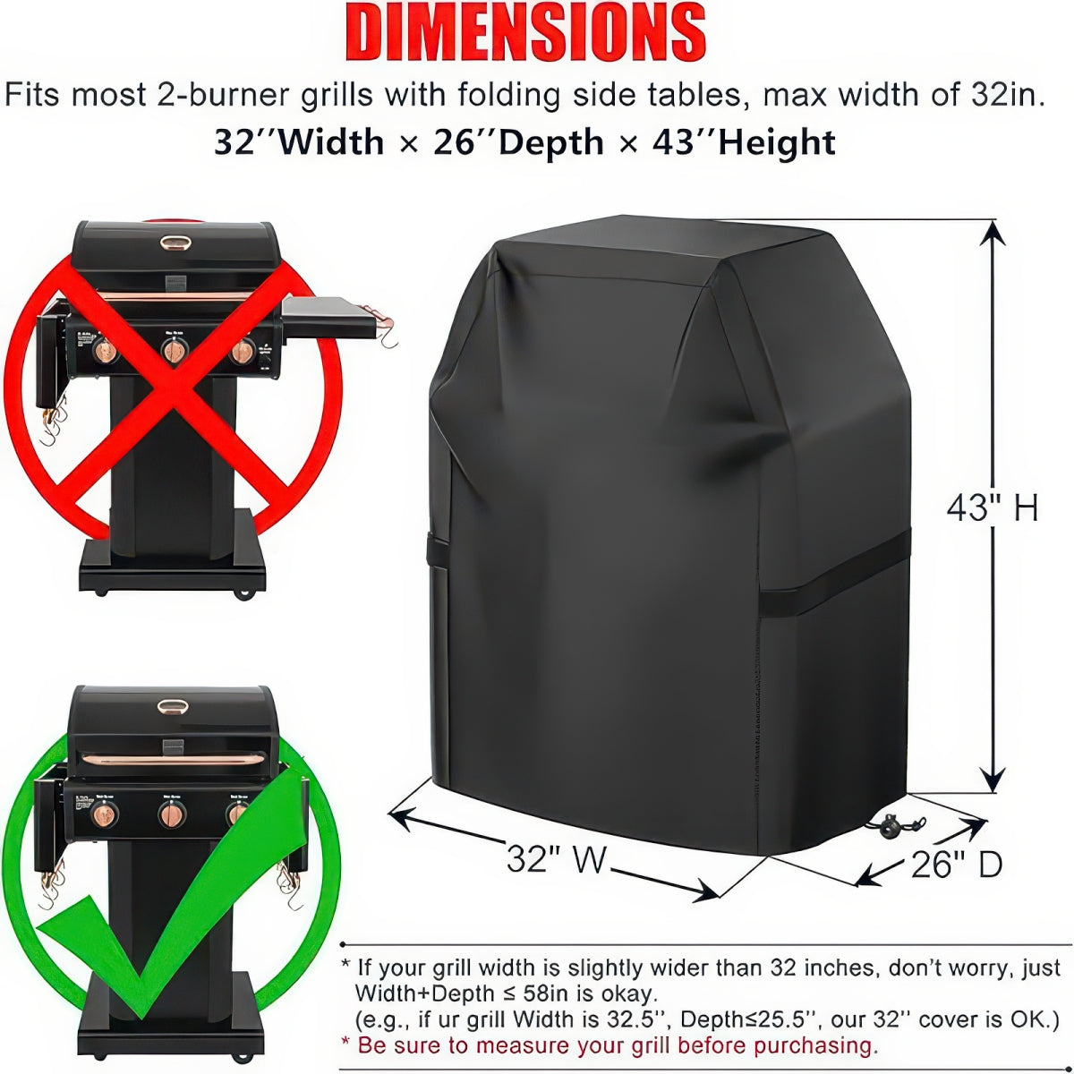 Waterproof BBQ Grill Cover with Hook-and-Loop Straps, Fits 22 to 72 Inch Grills