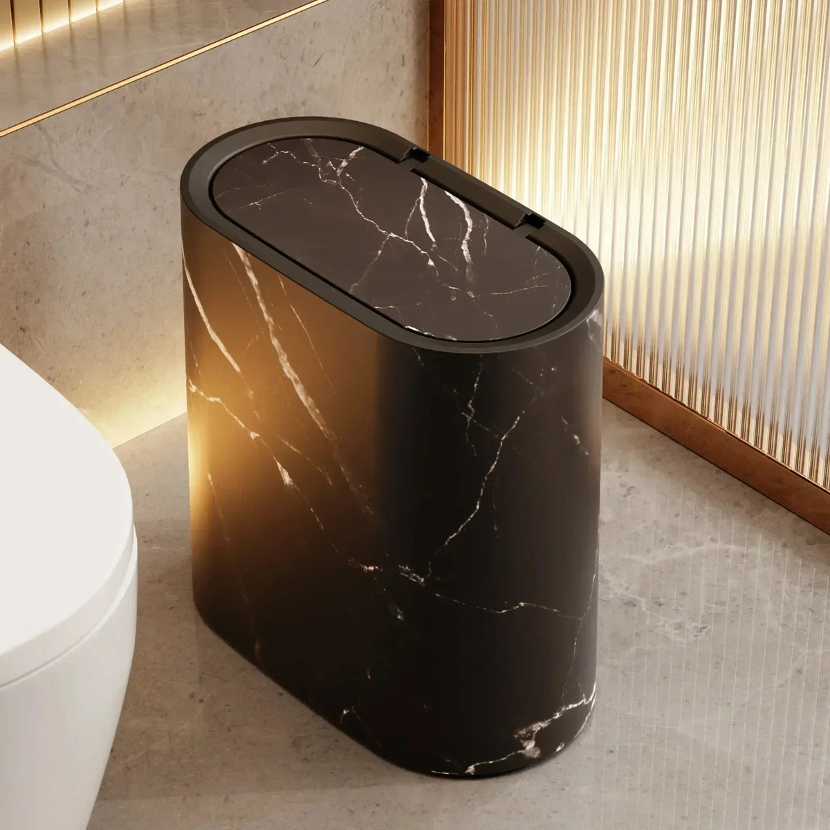 Bathroom Trash Can – Nordic Marble Texture Press-Type Bin